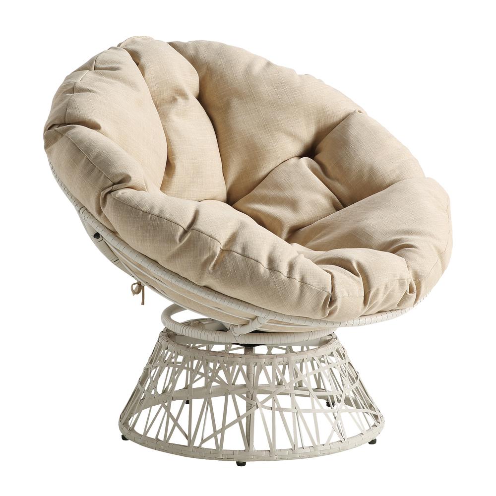 Papasan Chair with Cream Round Pillow Cushion and Cream Wicker Weave, BF29296CM-M52. Picture 1