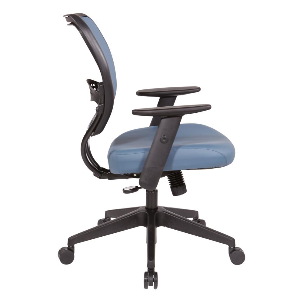 Antimicrobial Dillon Blue Seat and Back Task Chair with Adjustable Angled Arms and Nylon Base, 5500D-R105. Picture 4