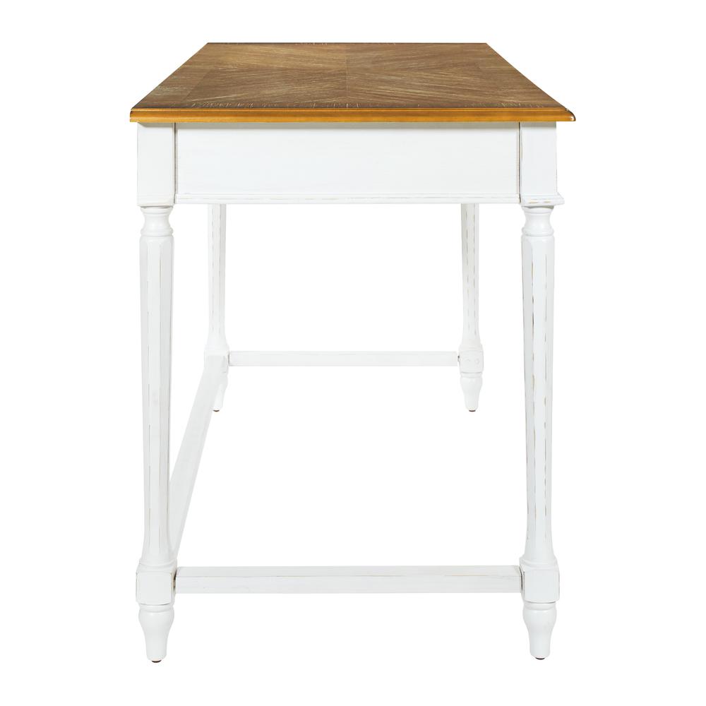 Medford Writing Desk with white distressed faces with natural veneer tops, MED25-DWH. Picture 3