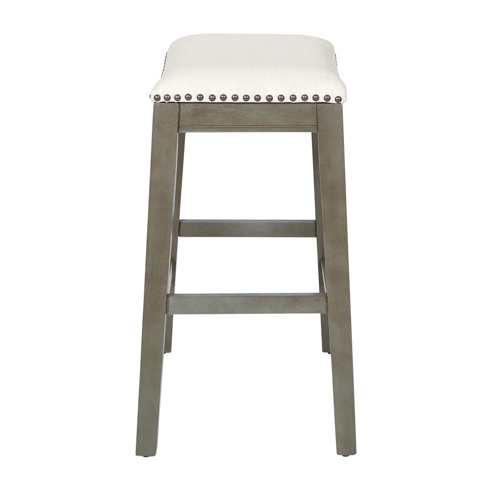 Saddle Stool 24" in Beige Fabric and Antique Grey Base and Linen Fabric 2-Pack, MET4224AG-L32. Picture 2