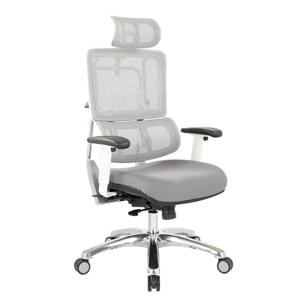 Breathable White Vertical Mesh Chair with Headrest. Picture 1