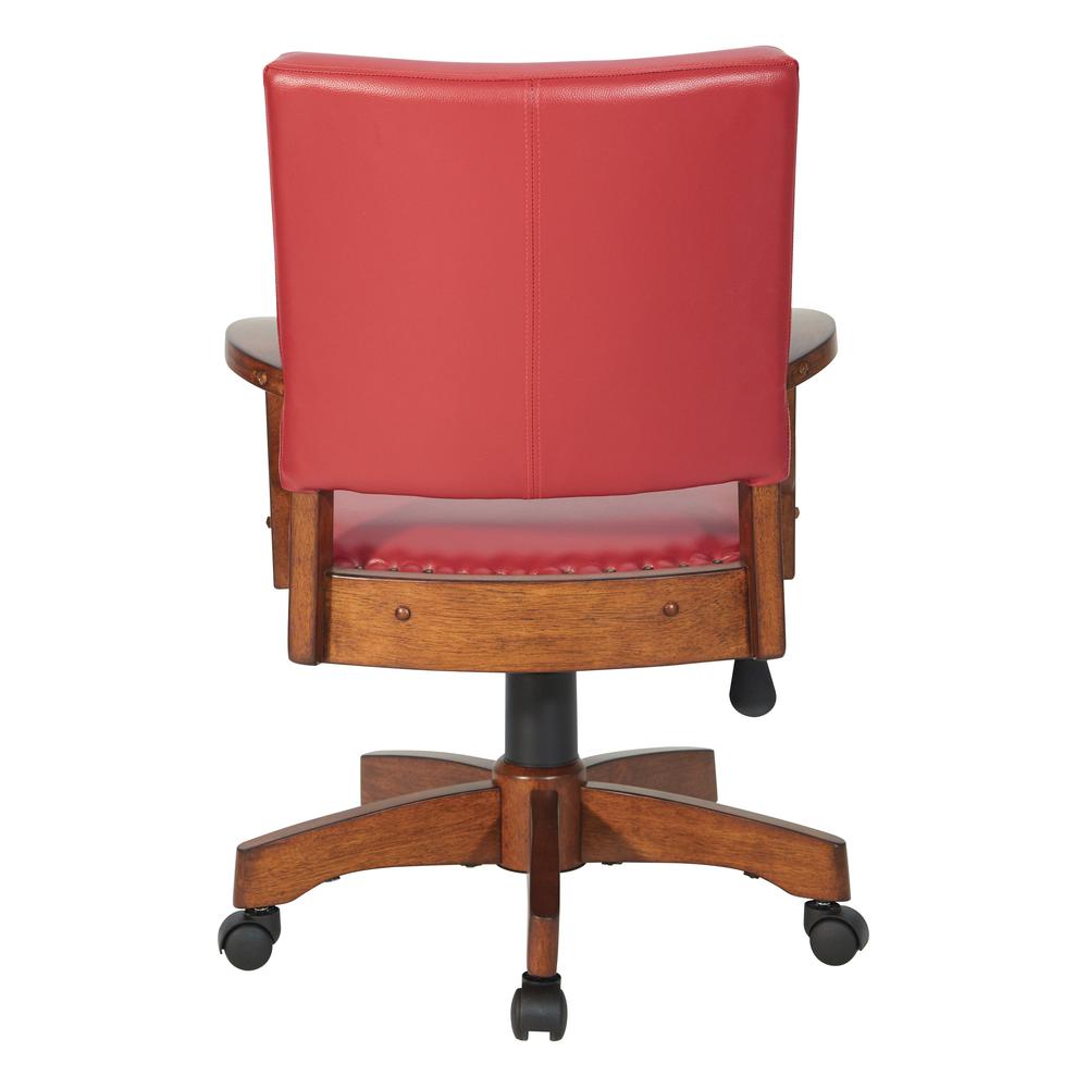 Deluxe Wood Bankers Chair in Red Faux Leather with Antique Bronze Nailheads and Medium Brown Wood, 109MB-RD. Picture 4