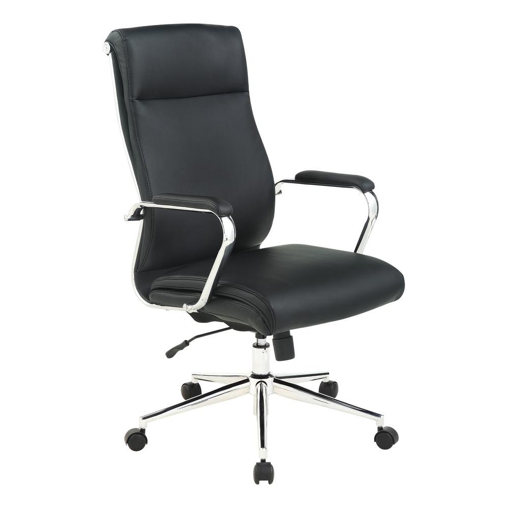 High Back Manager's Chair with Dillon Black Antimicrobial Fabric and Chrome Base. Picture 1