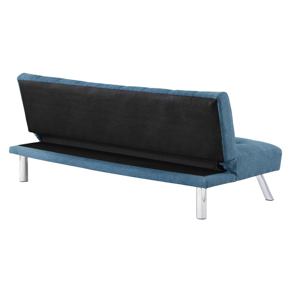 Sawyer Futon in Blue Fabric with Stainless Steel Legs. Picture 6