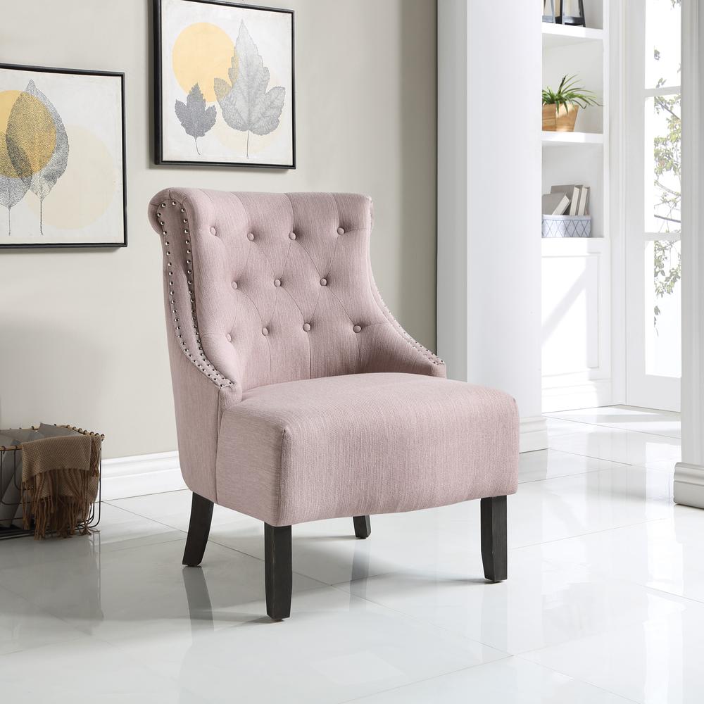 Evelyn Tufted Chair in Blush Fabric with Grey Wash Legs, SB586-B85. Picture 5