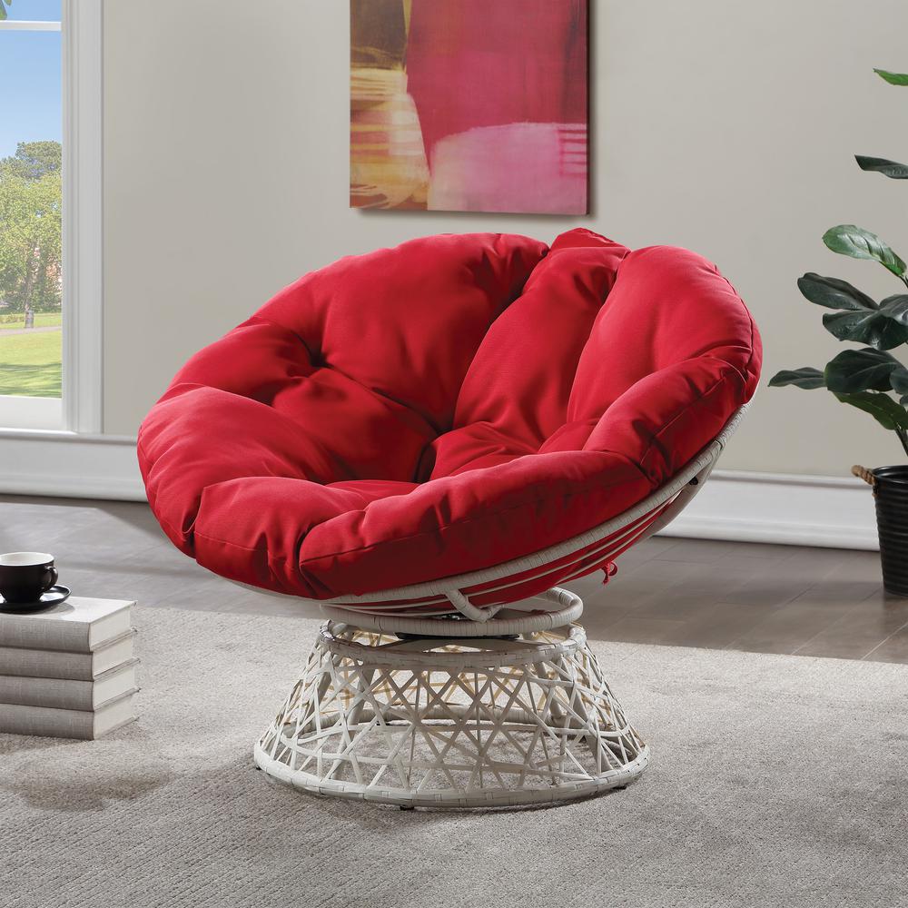 Papasan Chair with Red Round Pillow Cushion and Cream Wicker Weave, BF29296CM-RD. Picture 5