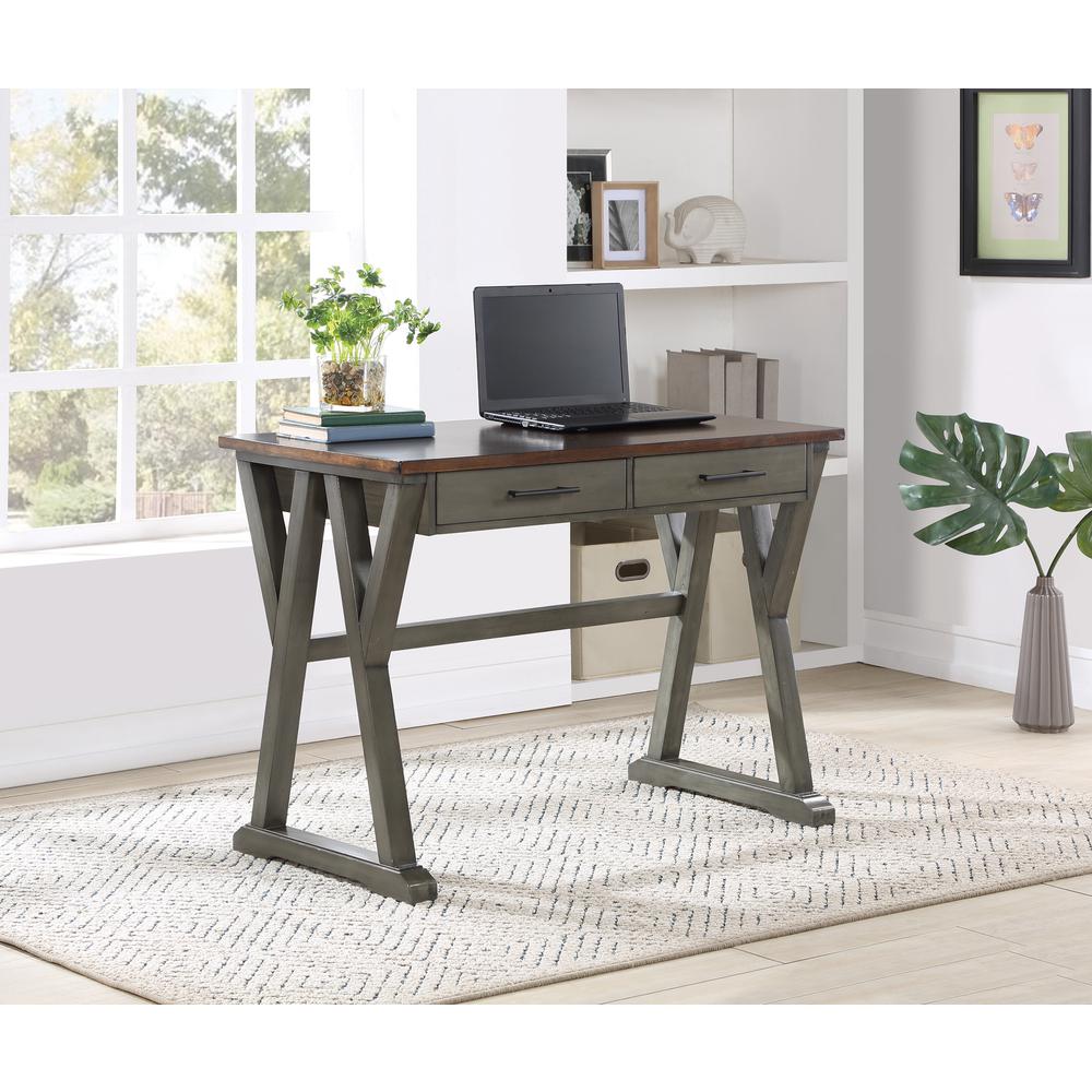 Jericho Rustic Writing Desk w/ Drawers in Slate Grey Finish. Picture 7