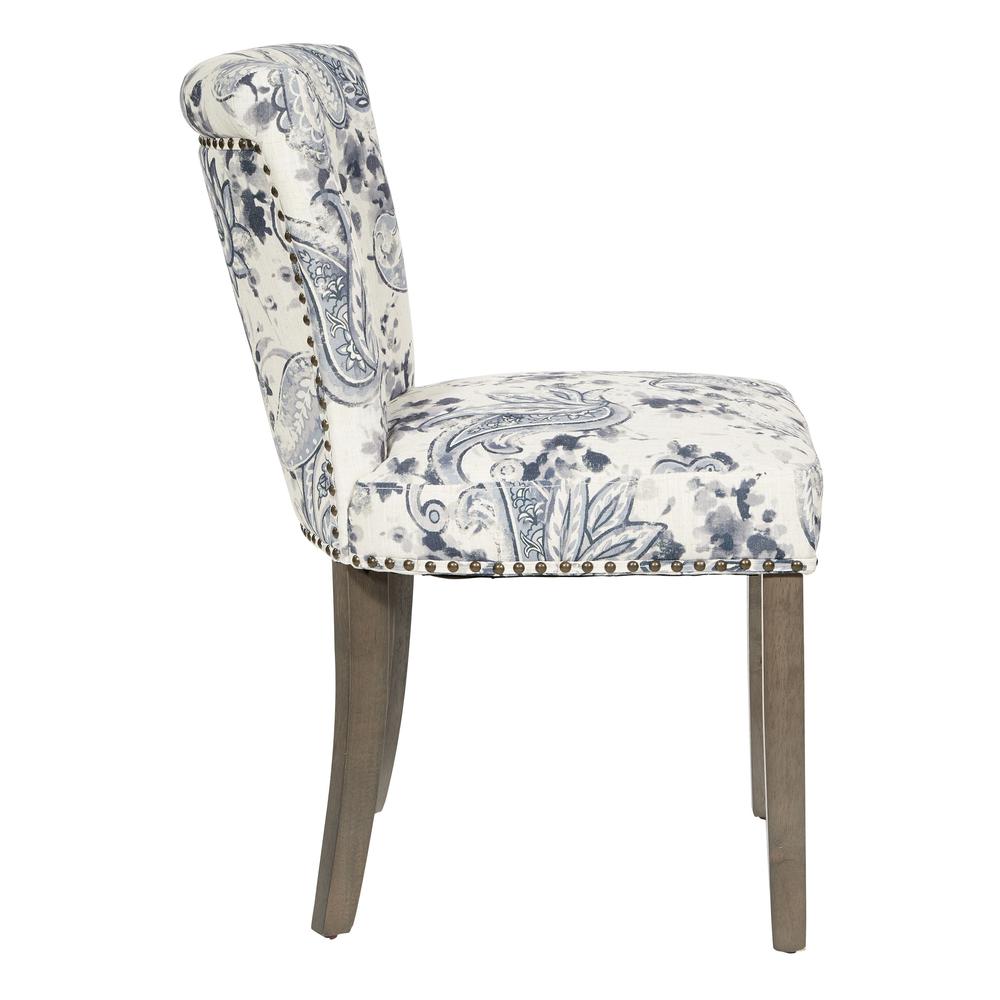 Kendal Dining Chair in Paisley Charcoal Fabric with Nailhead Detail and Solid Wood Legs, KNDG-P64. Picture 4