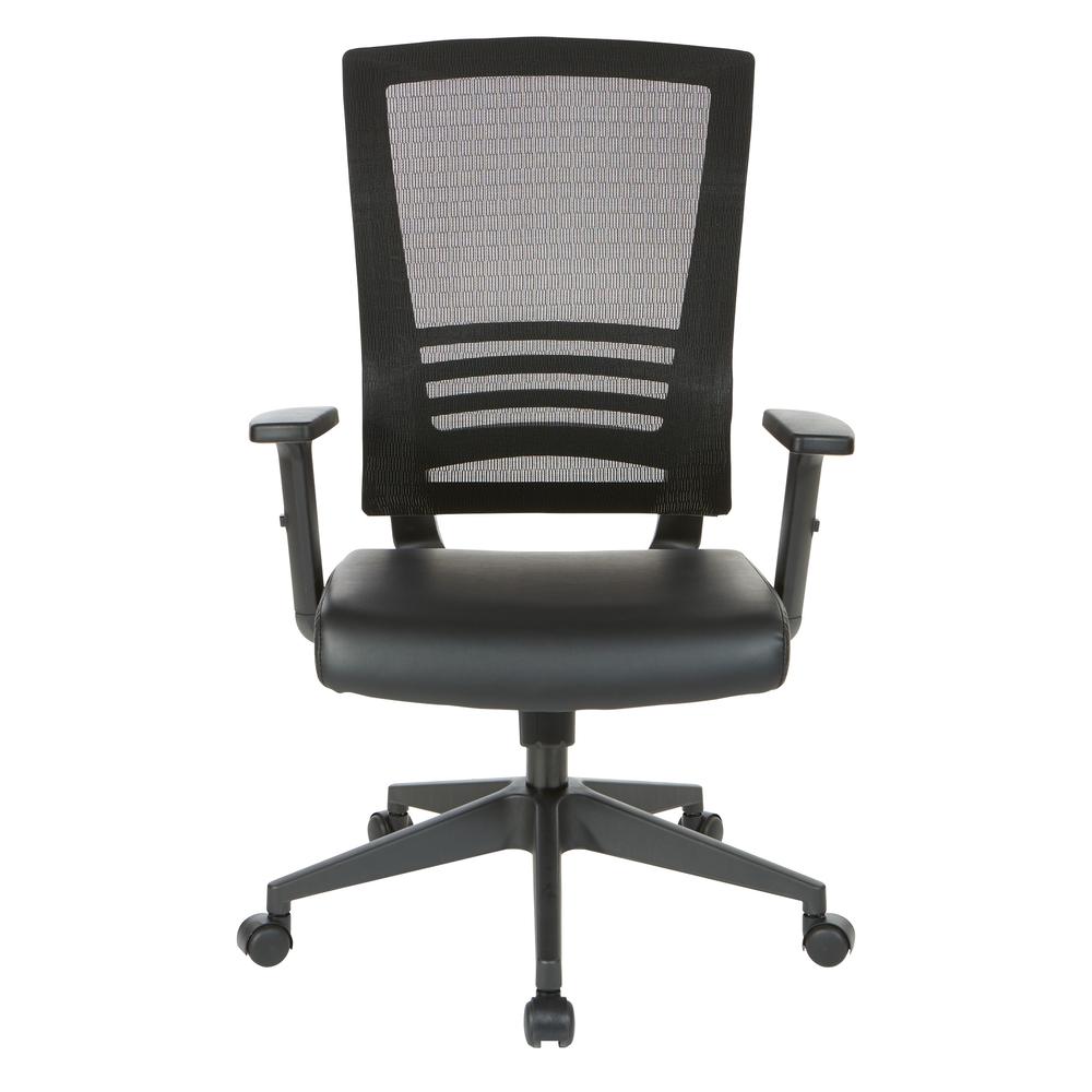 Vertical Mesh Back Chair in Black Frame with Black Faux Leather, EM60930-U6. Picture 2