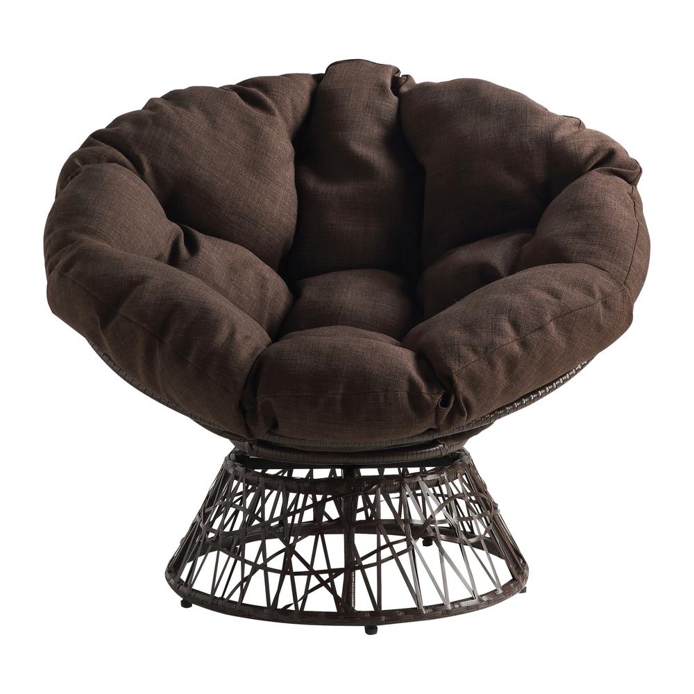 Papasan Chair with Brown Round Pillow Cushion and Brown Wicker Weave, BF25291BR-1. Picture 3