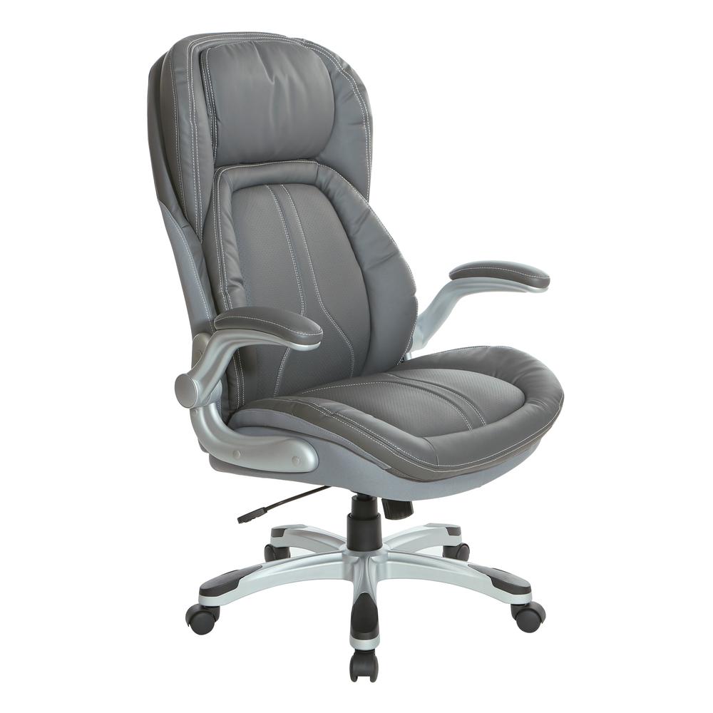 Grey Bonded Leather Executive Chair with Padded Flip Arms and Silver Base, ECH620636-EC2. Picture 1
