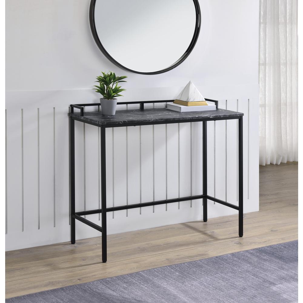 Brighton Console Table with Faux Black Marble Top and Black Metal Frame. Picture 6