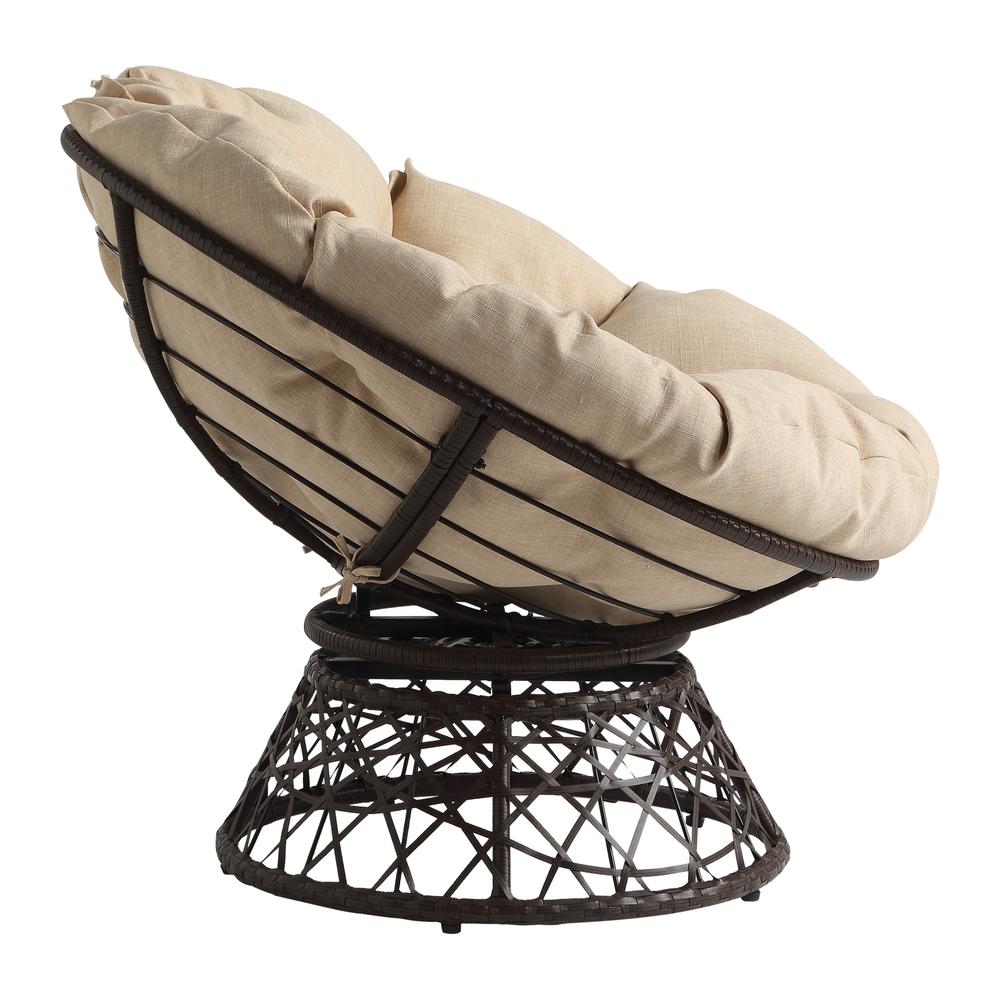 Papasan Chair with Cream Round Pillow Cushion and Brown Wicker Weave, BF29296BR-M52. Picture 4