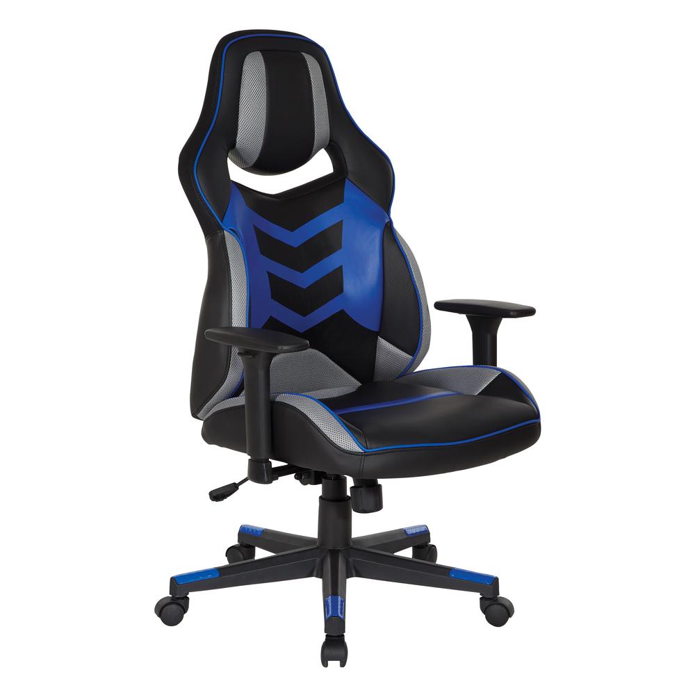 Eliminator Gaming Chair in Faux Leather with Blue Accents, ELM25-BL. Picture 1