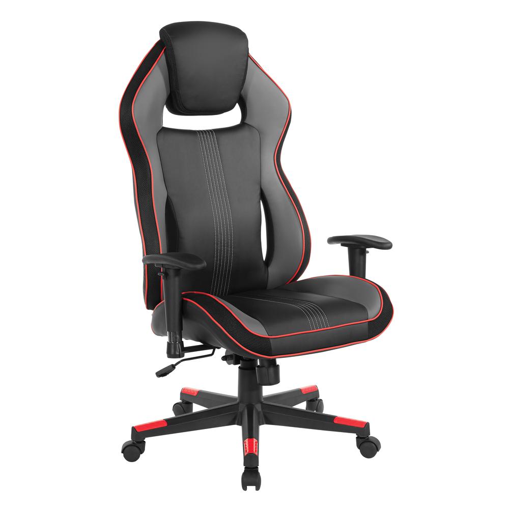 BOA II Gaming Chair in Bonded Leather with Red Accents, BOA225-RD. Picture 1
