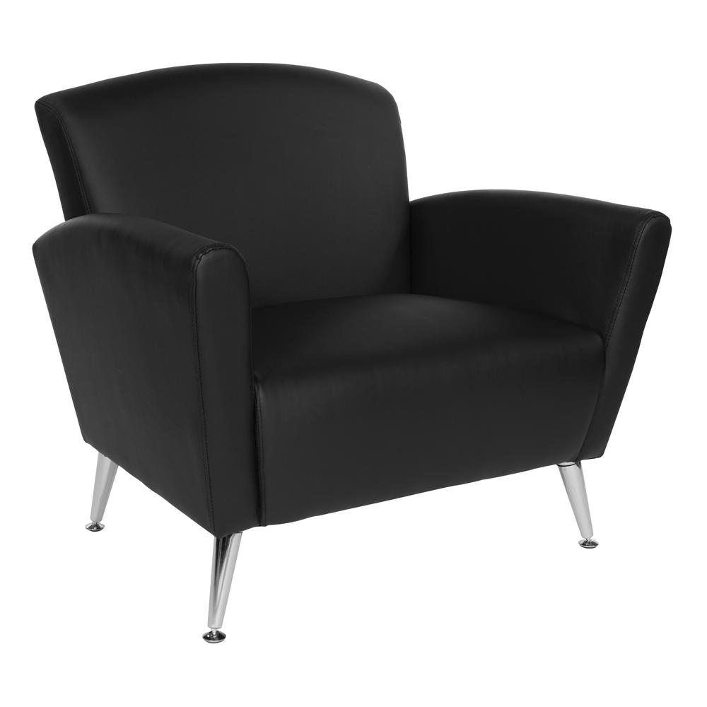 Club Chair in Dillon Black Bonded Leather with Chrome Legs KD, SL50551-R107. Picture 1