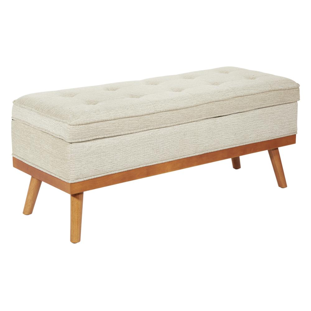 Katheryn Storage Bench in Linen Fabric with Light Espresso Legs , KAT-BY6. Picture 1
