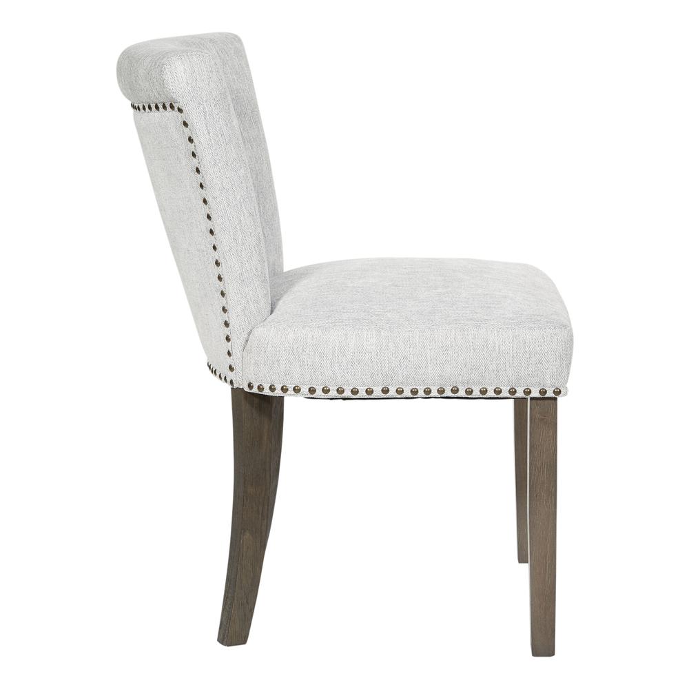 Kendal Dining Chair in Smoke Fabric with Nailhead Detail and Solid Wood Legs, KNDG-H14. Picture 4