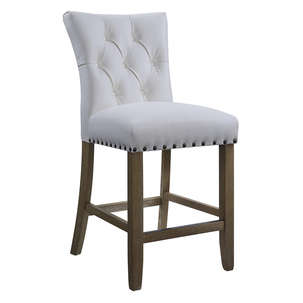 Preston 24" Counter Stool in White Faux Leather with Antique Bronze NH and Kick Plate, 2-Pack, BP-PSBS24K-P48. Picture 1