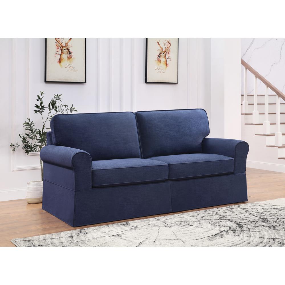 Slip Cover Sofa in Navy Fabric. Picture 6