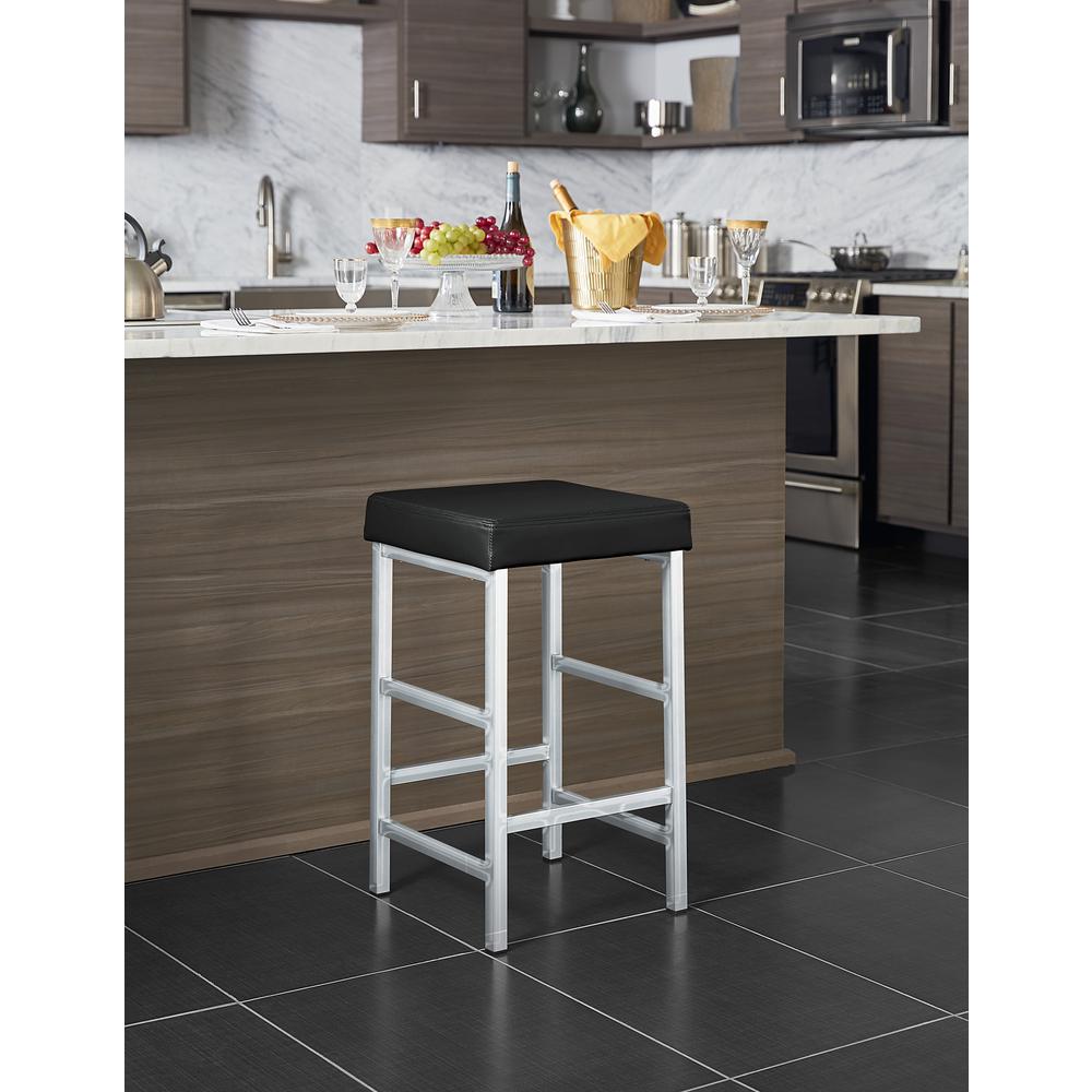 26" Backless Stool in Black Fabric with Polished Chromes Legs, MET1326C-BK. Picture 4