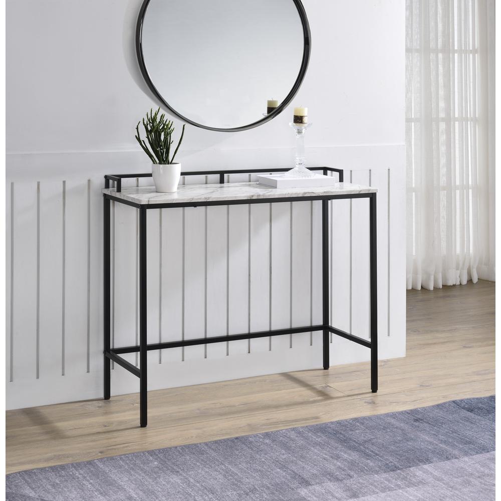Brighton Console Table with Faux White Marble Top and Black Metal Frame. Picture 6