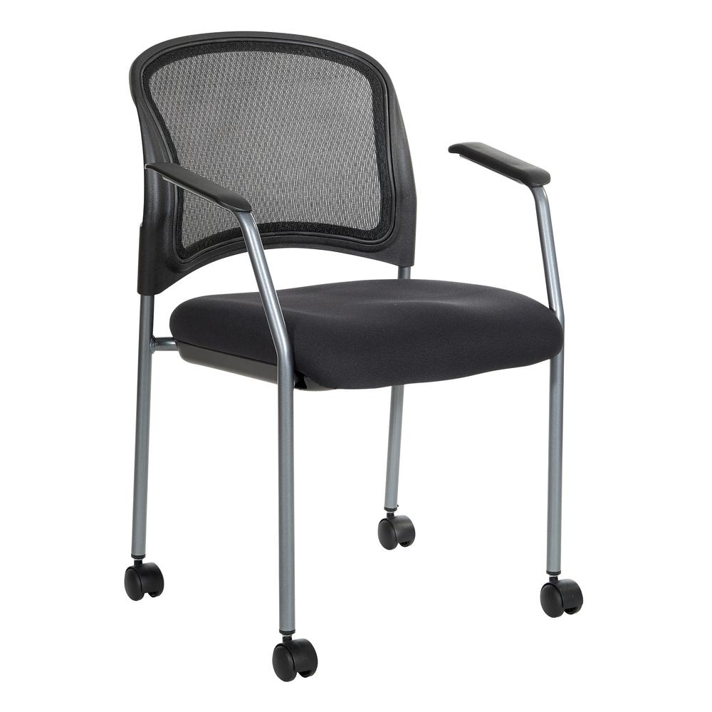 Titanium Finish Rolling Visitors Chair With Casters, Arms and upholstered Contour Back. Black FreeFlex® (-30) Fabric or Custom Fabric Choices. Stacking Chair, 86740R-30. Picture 1