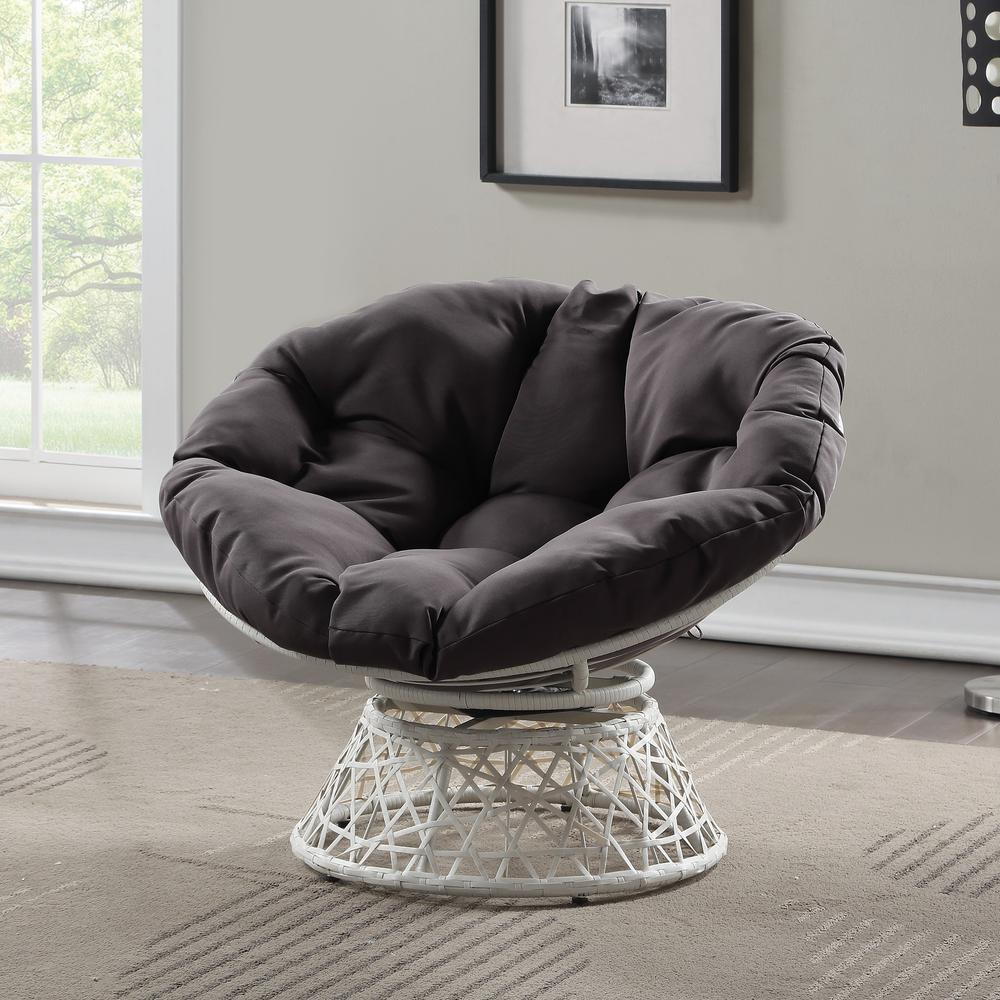 Papasan Chair with Grey Round Pillow Cushion and Cream Wicker Weave, BF29296CM-GRY. Picture 5