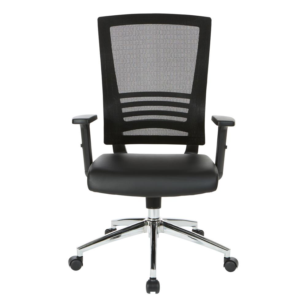 Black Frame Chair with Chrome Base with Black Bonded Leather Seat, EM60930C-EC3. Picture 2