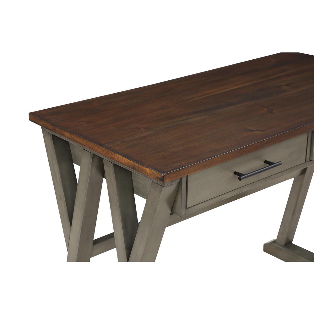 Jericho Rustic Writing Desk w/ Drawers in Slate Grey Finish. Picture 9