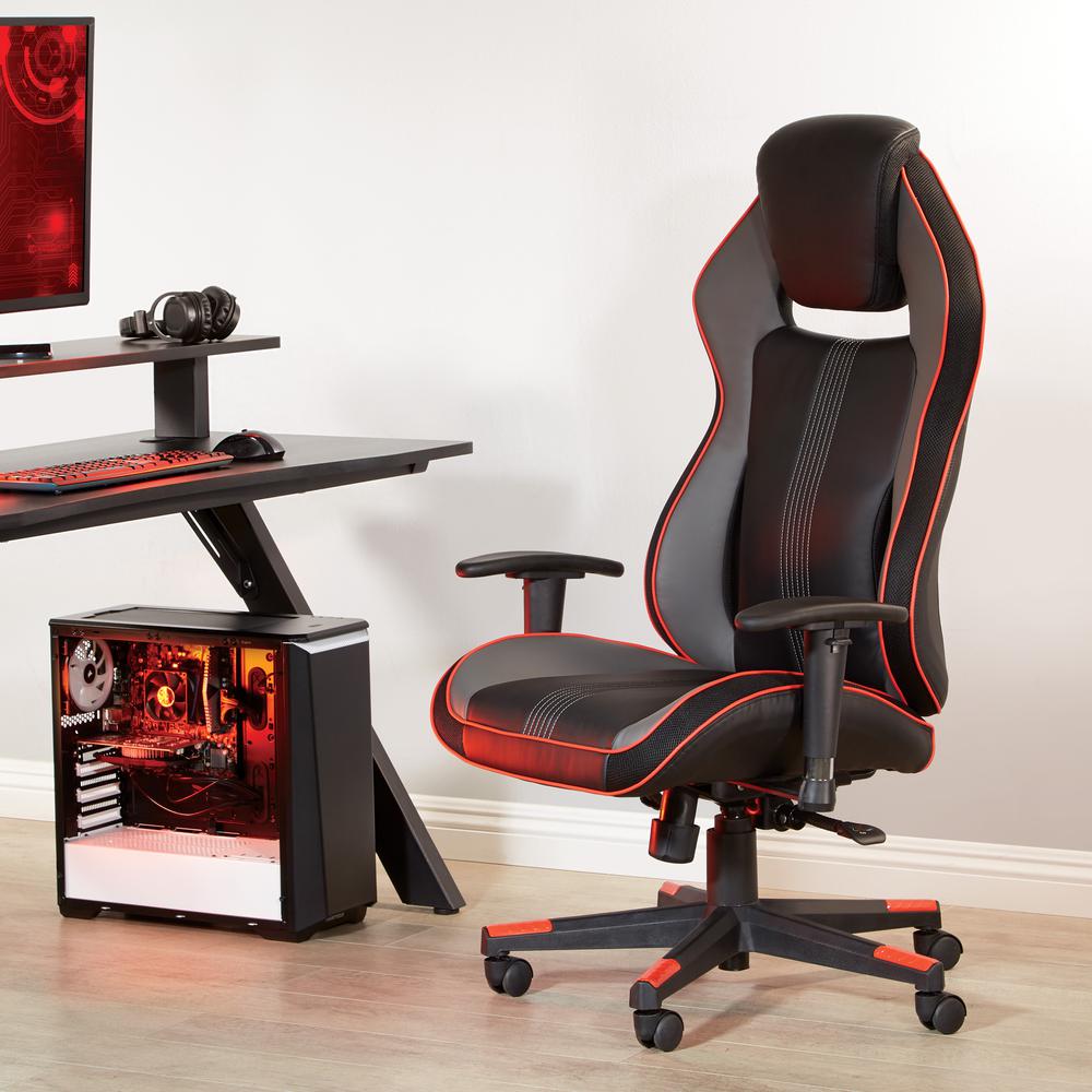 BOA II Gaming Chair in Bonded Leather with Red Accents, BOA225-RD. Picture 6