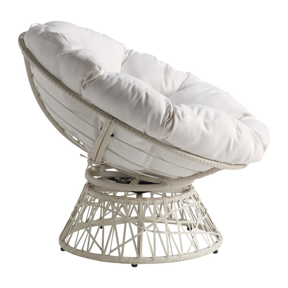 Papasan Chair with White Round Pillow Cushion and White Wicker Weave, BF25296WH-11. Picture 4