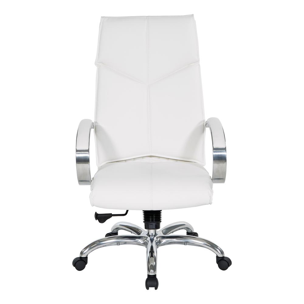 Deluxe High Back Executive Chair in Dillon Snow with Polished Aluminum Base and Padded Aluminum Arms, 7250-R101. Picture 3