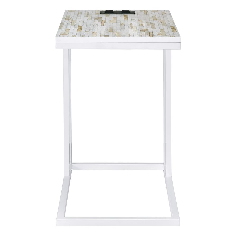 Norwich C-Table With White Base and White Mosaic Top Including Built in Power Port, NRWWMZ-WHT. Picture 3