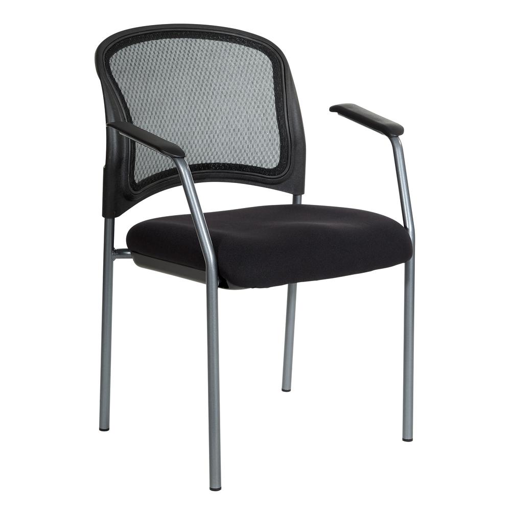 ProGrid Mesh Back with Padded Fabric Seat Visitor's Chair with Arms and Titanium Finish Frame, 86710R-30. Picture 1