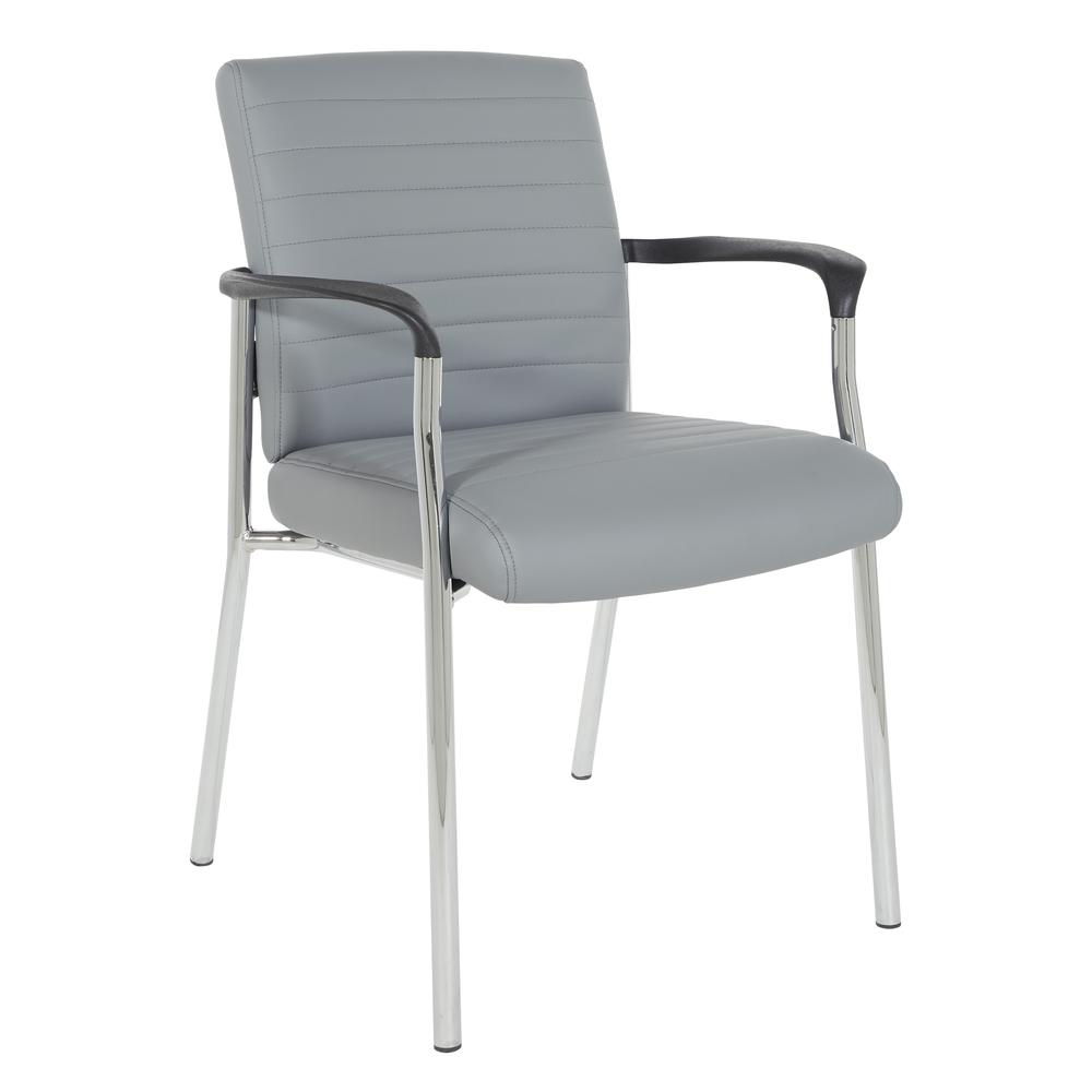 Guest Chair in Charcoal Grey Faux Leather with Chrome Frame, FL38610C-U42. Picture 1