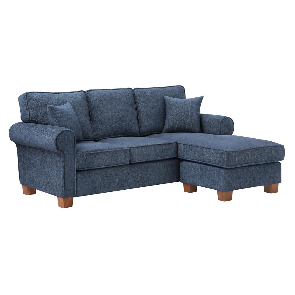 Rylee Rolled Arm Sectional in Navy Fabric with Pillows and Coffee Legs, RLE55-B83. Picture 1