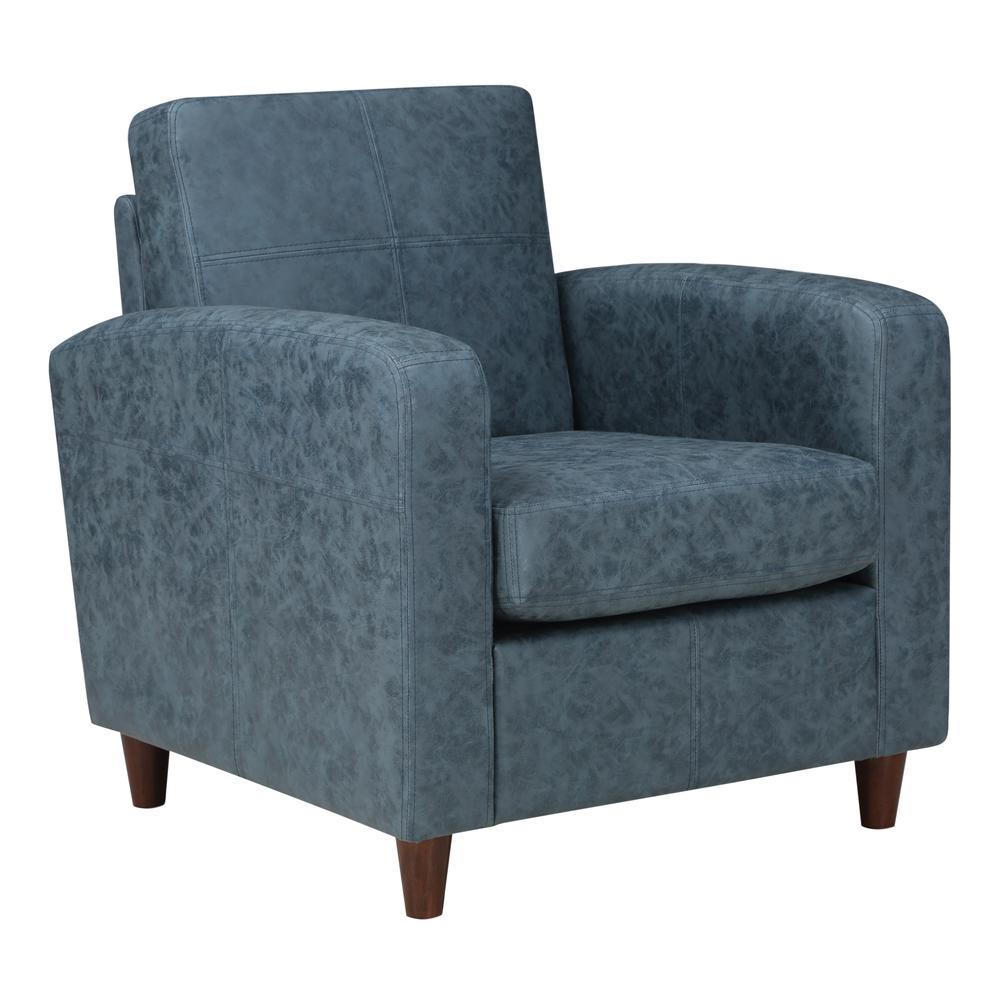Venus Club Chair in Navy Faux Leather and Medium Espresso Legs, VNS51A-P45. Picture 1