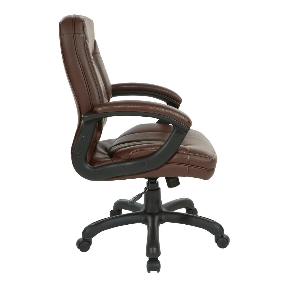 Executive Mid Back Chocolate Faux Leather Chair with Contrast Stitching, FL6081-U24. Picture 3