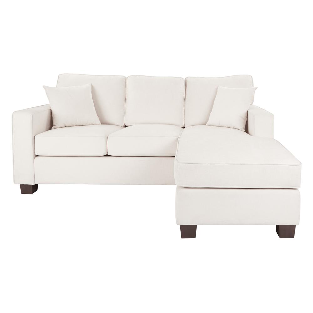 Russell Sectional in Ivory fabric with 2 Pillows and Coffee Finished Legs, RSL55-SK52. Picture 3