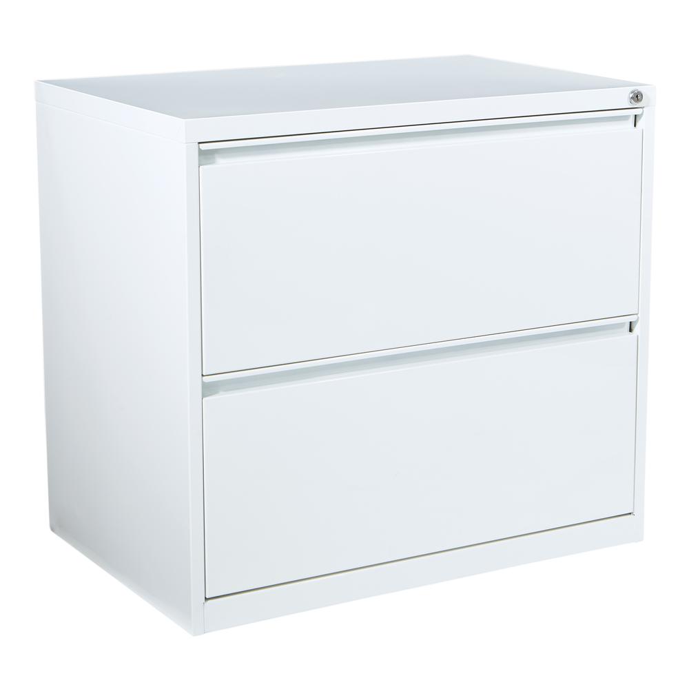 30" Wide 2 Drawer Lateral File With Core-Removable Lock & Adjustable Glides in White, LF230-WH. Picture 1