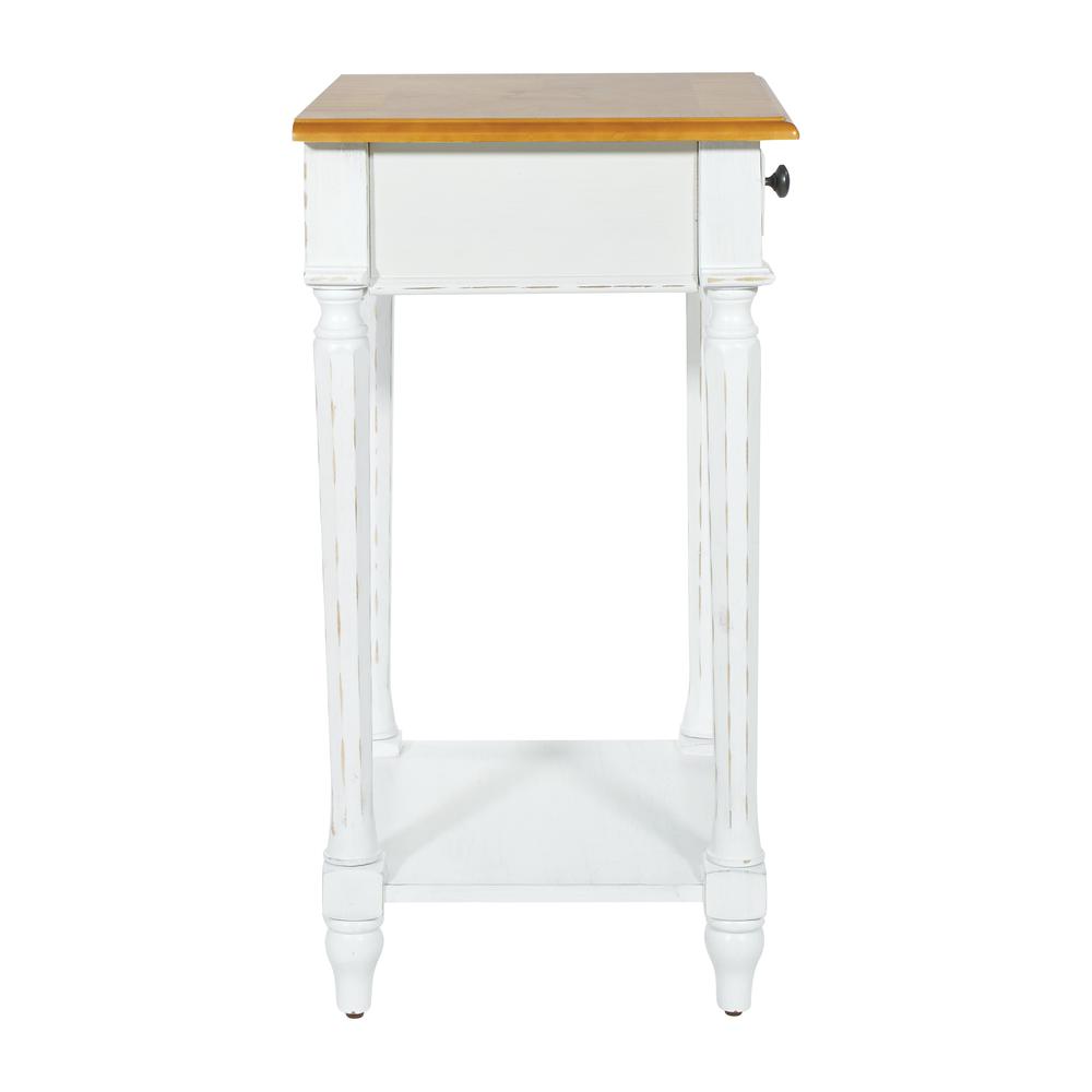 Medford Side Table with white distressed faces with natural veneer tops, MED08-DWH. Picture 3