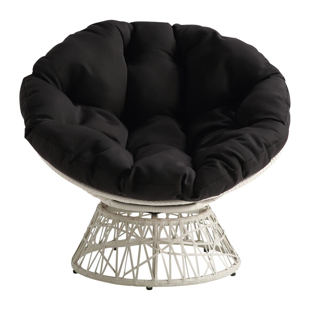 Papasan Chair with Black Round Pillow Cushion and Cream Wicker Weave, BF29296CM-BK. Picture 3