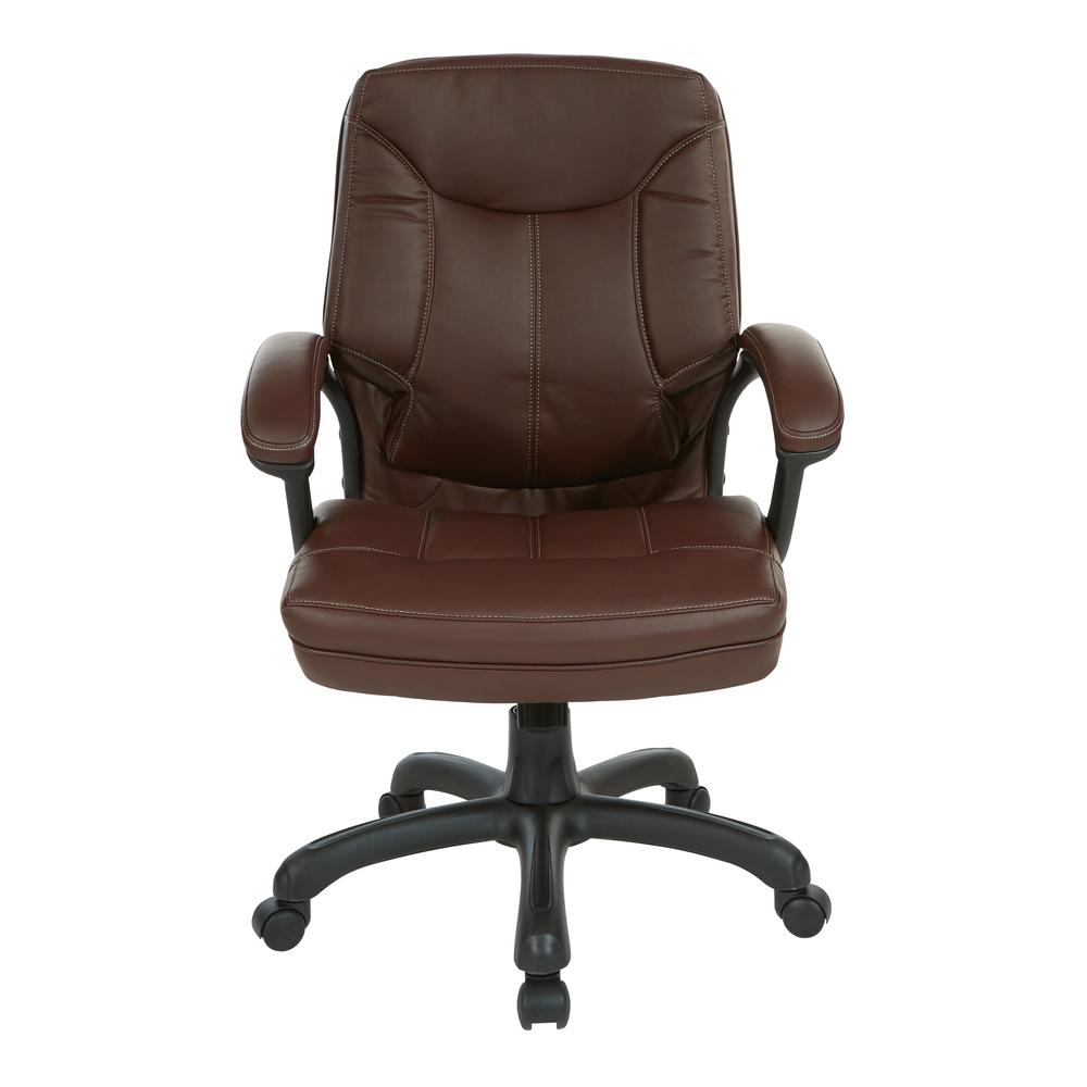 Executive Mid Back Chocolate Faux Leather Chair with Contrast Stitching, FL6081-U24. Picture 2