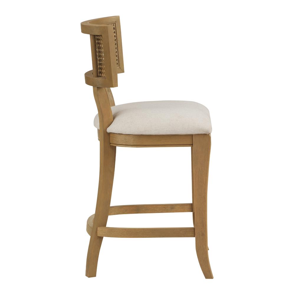 Alaina 26" Cane Back Counter Stool in Linen Fabric with Coastal Wash. Picture 3