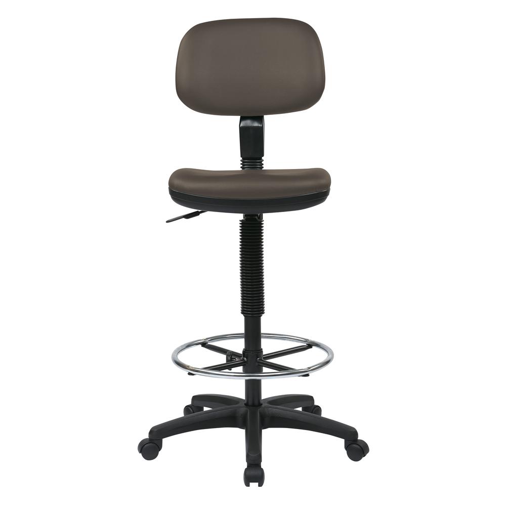 Sculptured Seat and Back Custom Dillon Fabric Drafting Chair with Adjustable Foot ring. Pneumatic Height Adjustment 24" to 34" overall. Heavy Duty Nylon Base with Dual Wheel Carpet Casters, DC517V-R11. Picture 2