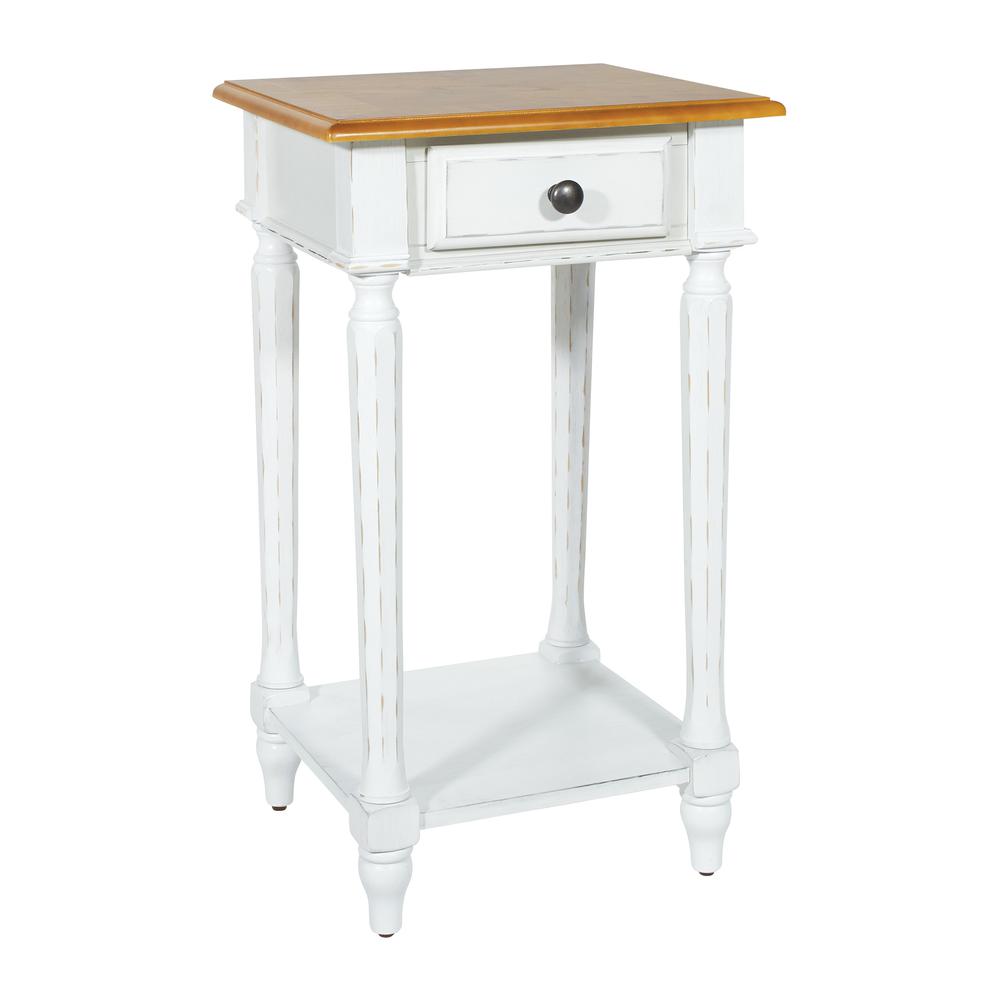 Medford Side Table with white distressed faces with natural veneer tops, MED08-DWH. Picture 1