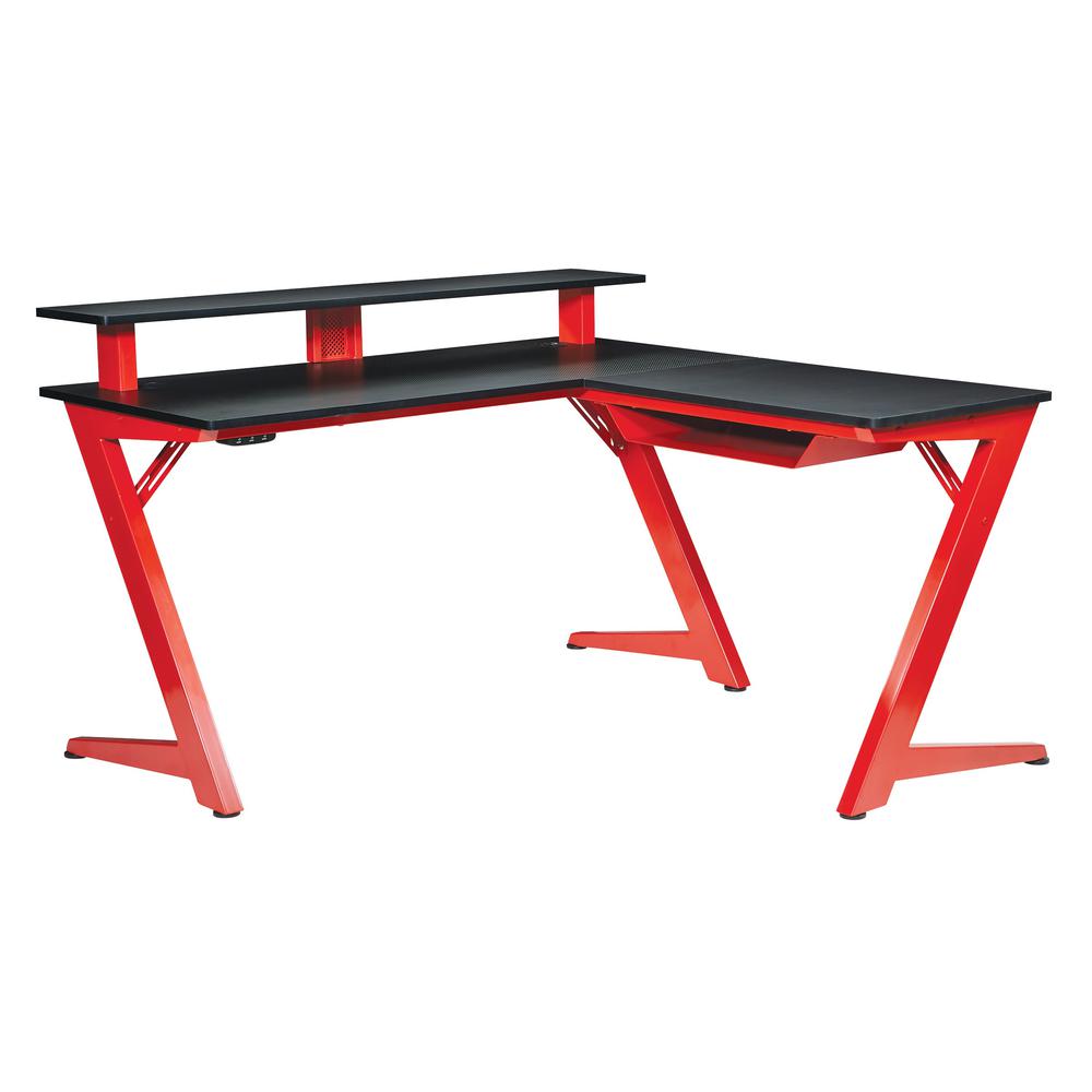 Avatar Battlestation L-Shape Gaming Desk with Carbon Top and Matte Red Legs, AVA25-RD. Picture 1