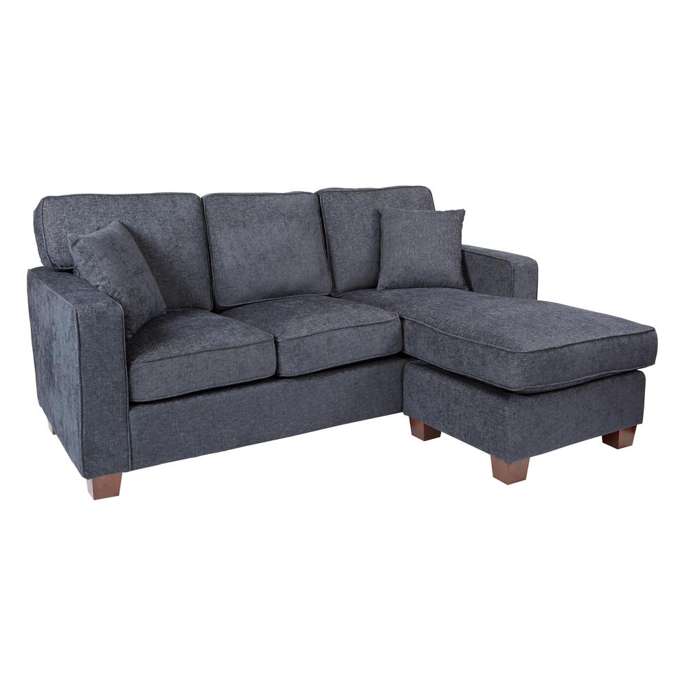 Russell Sectional in Navy fabric with 2 Pillows and Coffee Finished Legs, RSL55-N17. Picture 1