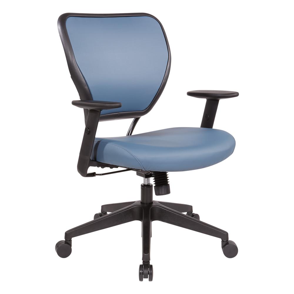 Antimicrobial Dillon Blue Seat and Back Task Chair with Adjustable Angled Arms and Nylon Base, 5500D-R105. Picture 1